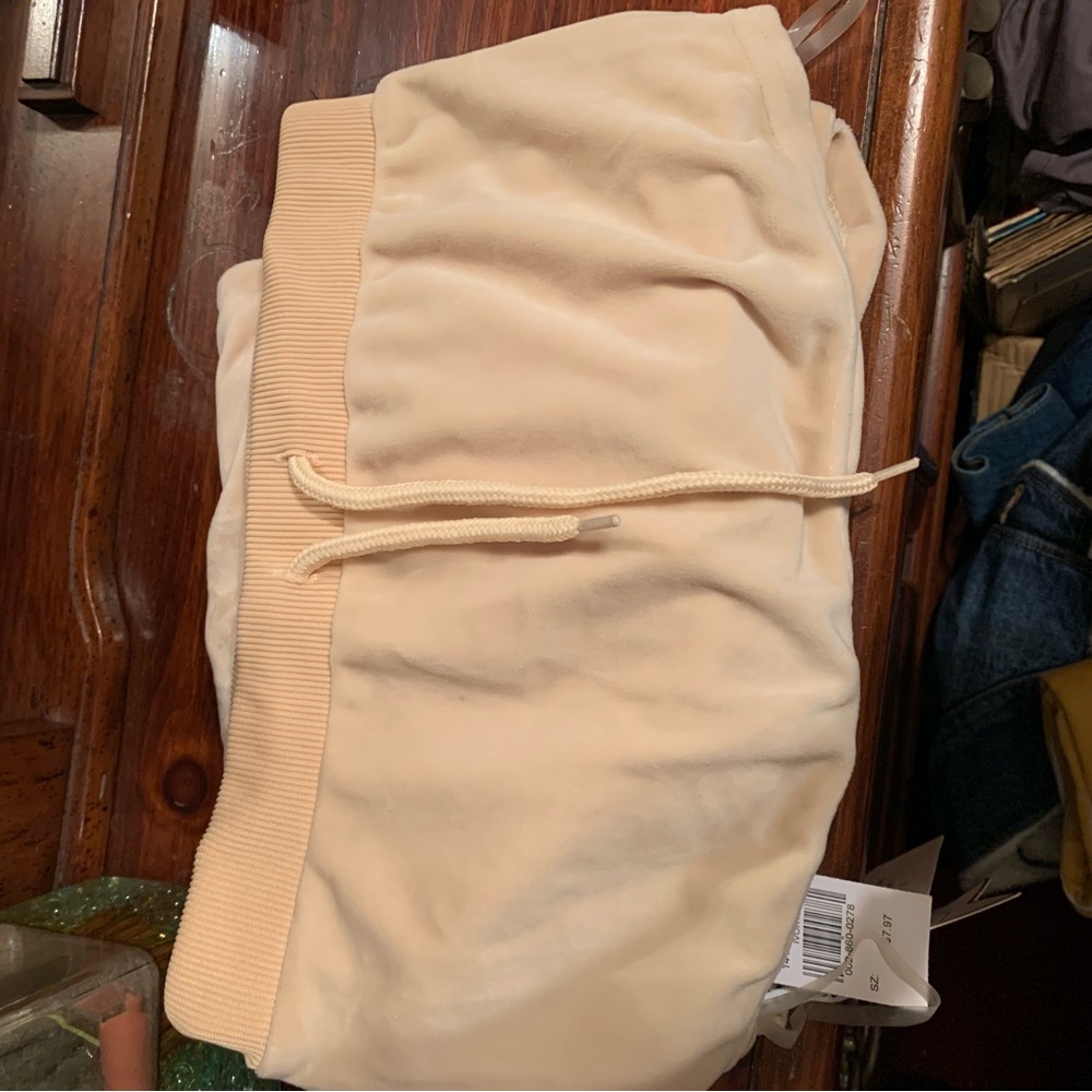 Cream no strap croptop and  short set